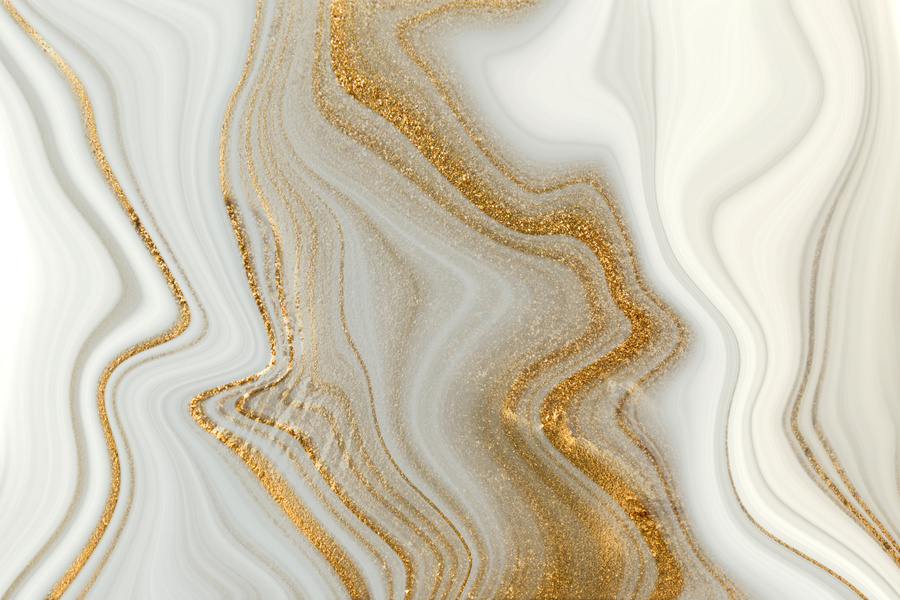 White and Gray Marble Gold Veined Texture. Light Agate Ripple Background.